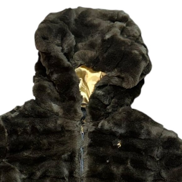 Baby Phat Vintage Y2K Faux Fur Brown Bomber Jacket Hood Coat Lined Pockets 2XL - Picture 2 of 13